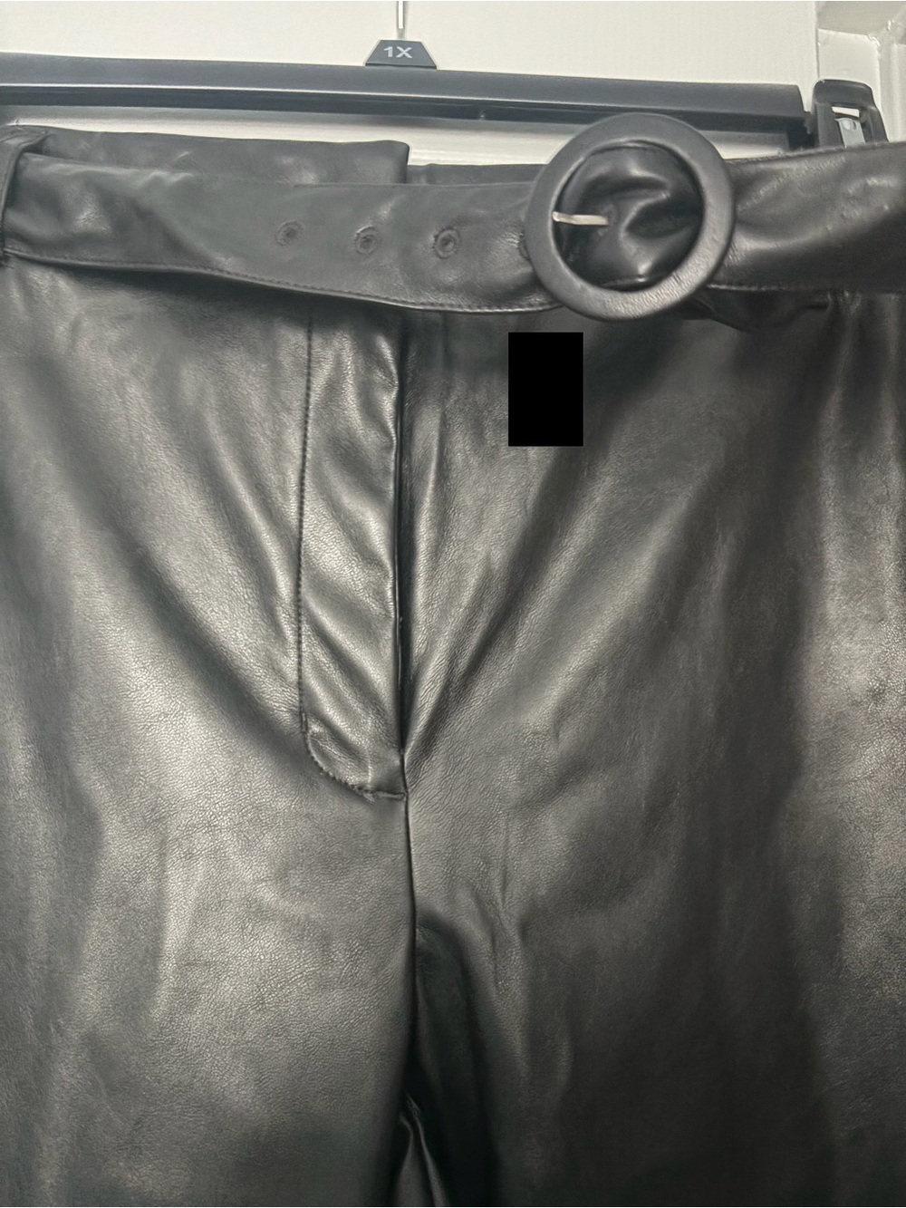 Nine West Black Faux Leather Pants with Round-Buckle Belt